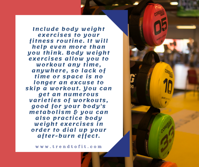 image has text which is saying include body weight exercises. Exercise hacks.