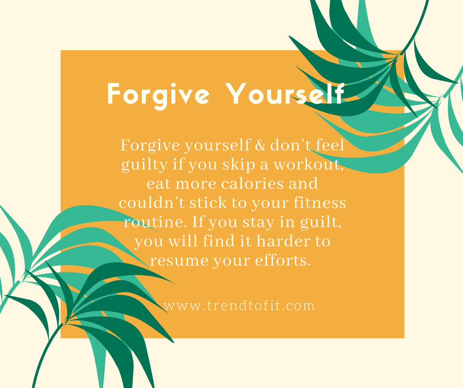 image with yellow background with text explaining health hack "forgive yourself". Hacks